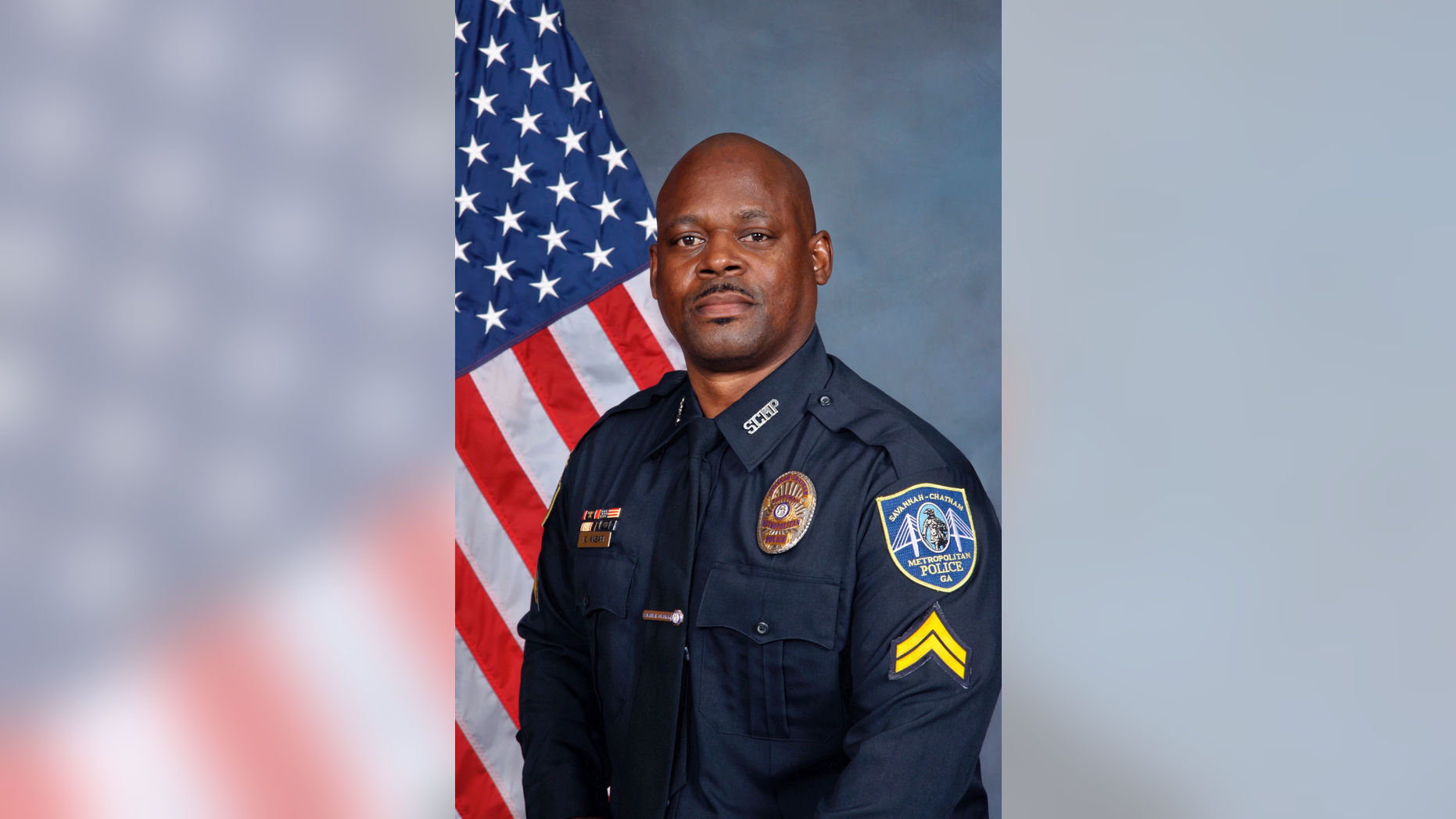 This undated photo from the Savannah Police Department shows Sgt. Kelvin Ansari, who died after being shot Saturday, May 11, 2019, while responding to an armed robbery call. Authorities say Ansari, 50, was helping investigate a robbery outside a barber shop when the suspected robber stepped out of a vehicle and shot him. The suspect, 49-year-old Edward Fuller Jr., was also fatally shot. A second police officer survived after being shot in the leg. Photo from the Savannah Police Department. (Savannah Police Department via AP)
