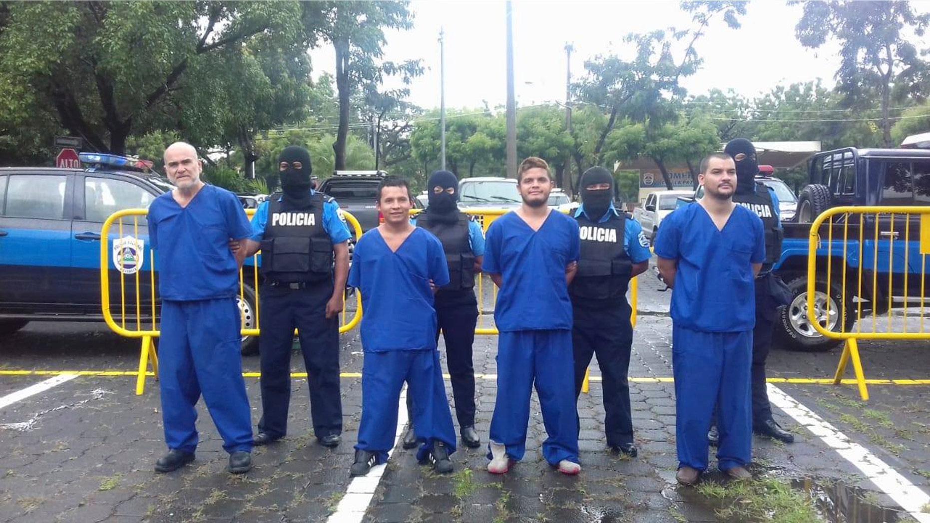 In this Oct. 17, 2018 photo, provided by the Nicaraguan National Police, prisoners detained and imprisoned during the recent uprisings against the government of President Daniel Ortega, are shown to the press in Managua, Nicaragua. At left is Eddy Antonio Montes Praslin, who was killed on Thursday, May 16, 2019, by a bullet in a prison north of the capital amid disturbances that left six prison officials injured, Nicaragua's interior ministry said. (Nicaraguan National Police via AP)