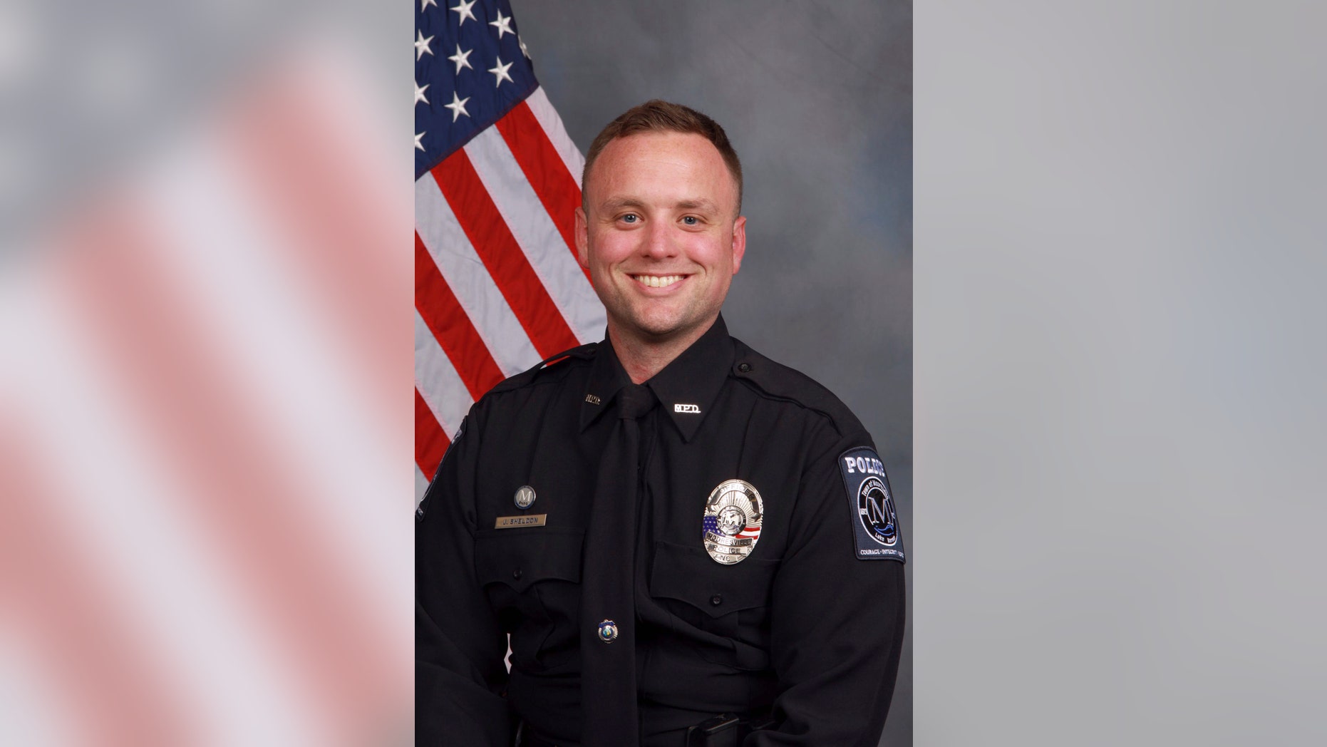 Officer Jordan Harris Sheldon is seen in an undated photo provided by the Mooresville, N.C. Police Department. Sheldon, 32, was shot and killed during a traffic stop around 10 p.m. Saturday, May 4, 2019 police said. The killer was tracked to his nearby apartment and was found dead from a self-inflicted gunshot wound, the department said on its Facebook page. (Mooresville, N.C. Police Department via AP)