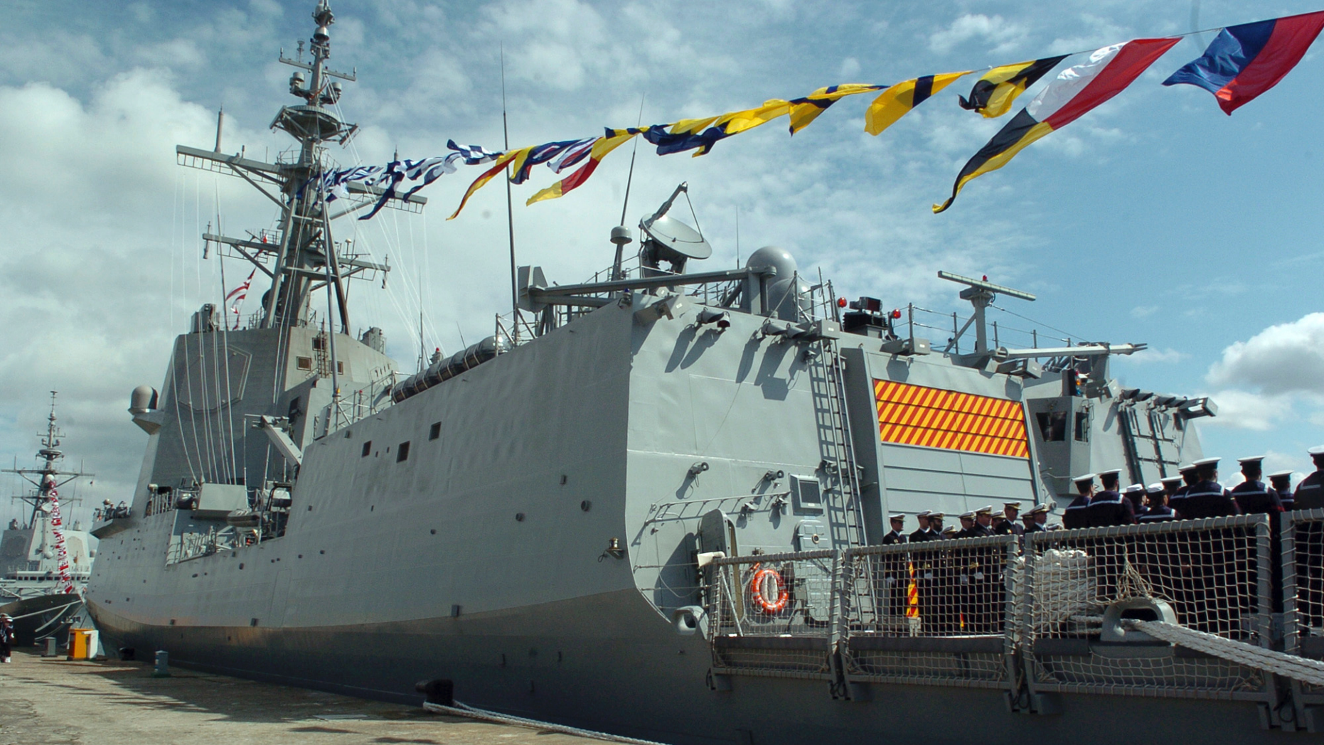 In this photo taken in March 2006 and made available by the Ministerio de Defensa de Espana, sailors stand on board the Mendez Nunez Spanish frigate, in Ferrol, Spain. Spain has temporarily pulled out the frigate that was part of a United States-led combat fleet from waters near the Persian Gulf, where tension is mounting between the US and Iran. (Ministerio de Defensa de Espana, via AP)