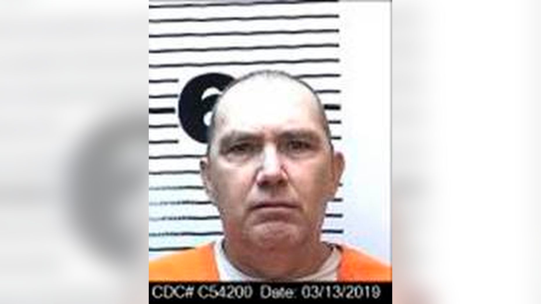 This March 13, 2019, booking photo released by the California Department of Corrections shows condemned inmate Brett Patrick Pensinger, C-54200, at San Quentin State Prison in San Quentin, Calif. State corrections officials say 56-year-old Pensinger died Thursday night, May 2, 2019, at a hospital. The specific cause of his death is pending. Pensinger was sentenced to San Quentin's death row in 1982 for killing a 5-month-old San Bernardino County girl. (California Department of Corrections via AP)