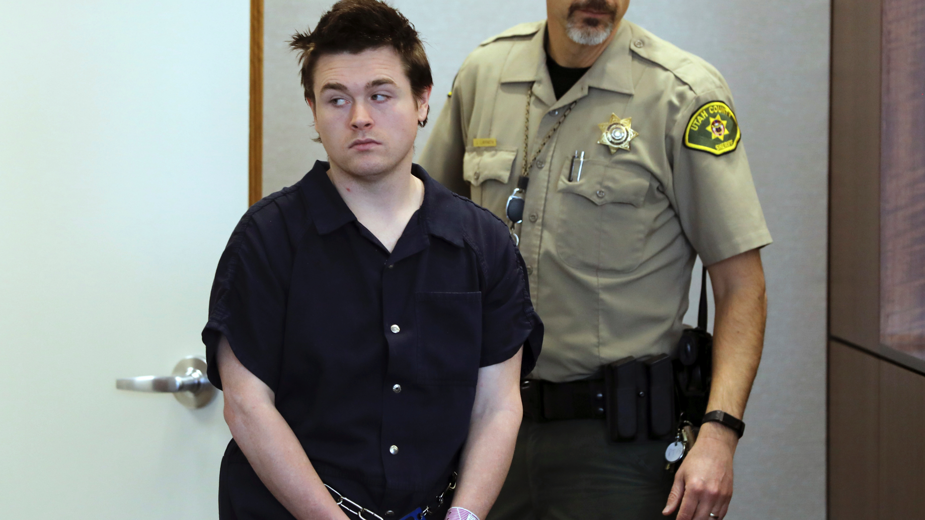 In this Feb. 28, 2019, photo, Christopher W. Cleary, 27, makes a court appearance in Provo, Utah. Cleary’s arrest for posting a Facebook threat to kill “as many girls as I see” fit a pattern of behavior for a troubled man with a history of terrorizing women he met over the internet. Cleary’s plea deal with Utah prosecutors fits a pattern of lenient punishments common for cyberstalking and online harassment cases. A judge who is scheduled to sentence Cleary on Thursday, May 23, must decide whether to accept prosecutors’ recommended sentence of probation. (AP Photo/Rick Bowmer, Pool)