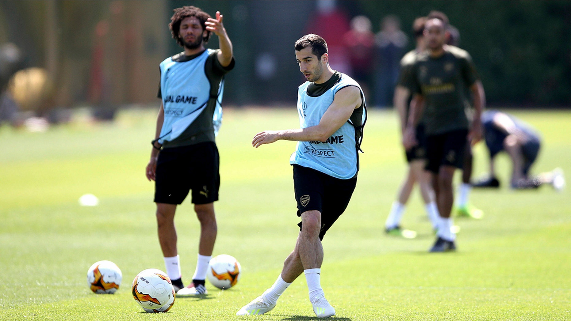 Arsenal's Henrikh Mkhitaryan during a training session at London Colney, England, Tuesday May 21, 2019, ahead of the Europa League Final against Chelsea on Wednesday May 29. (Tim Goode/PA via AP)