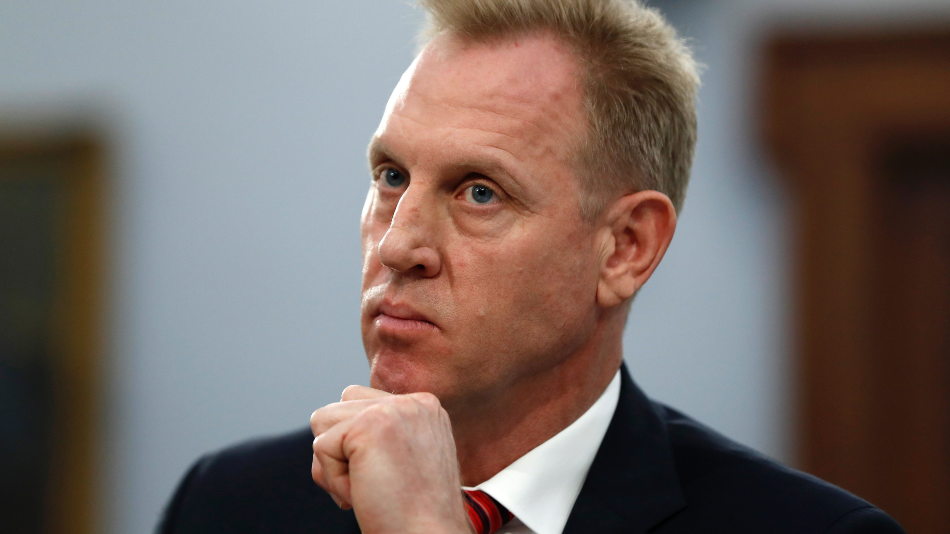 Acting Defense Secretary Patrick Shanahan listens, Wednesday May 1, 2019, during a House Appropriations subcommittee on budget hearing on Capitol Hill in Washington. (AP Photo/Jacquelyn Martin)
