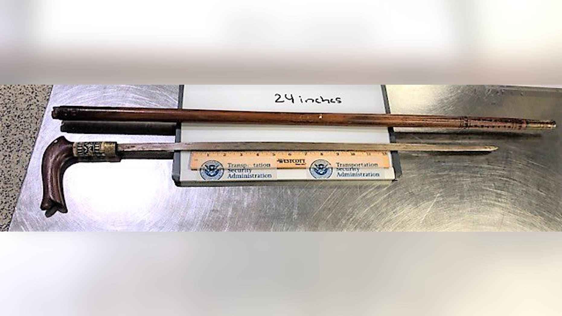 The sword was discovered by a TSA officer at the checkpoint after the cane went through the X-ray monitor.