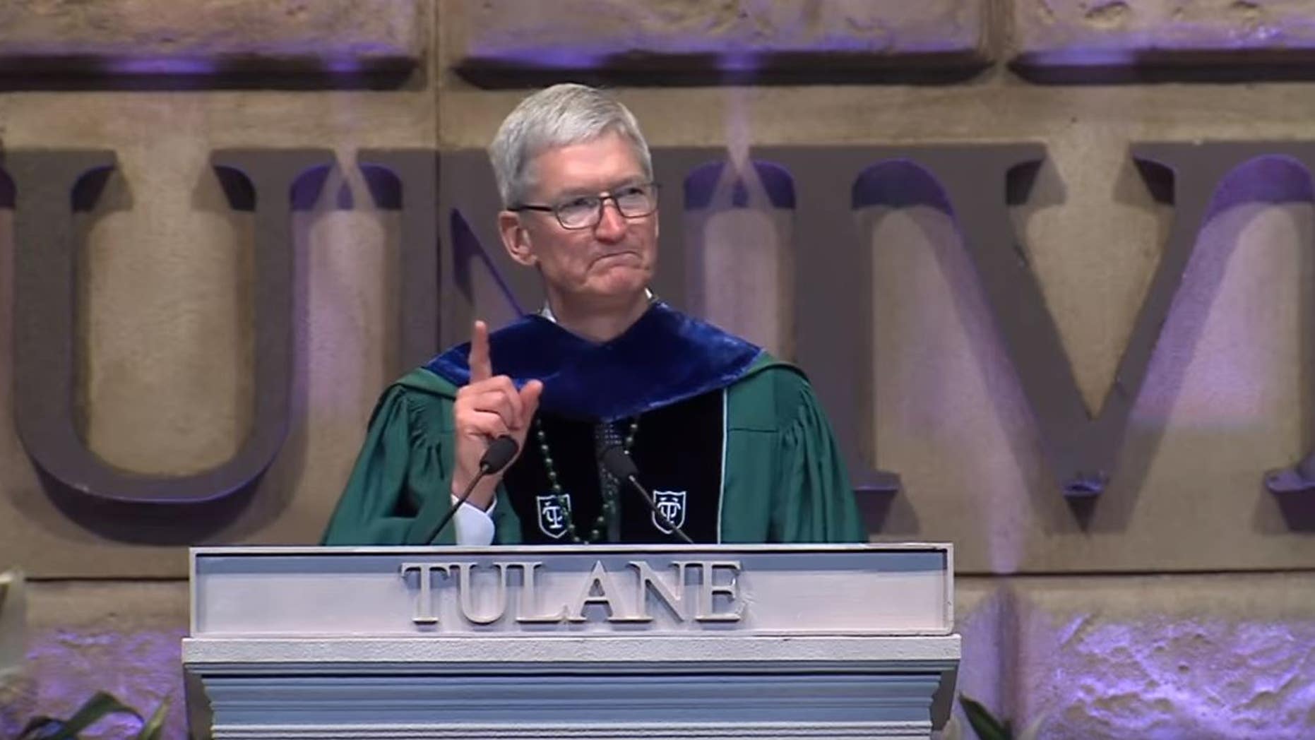 Apple CEO Tim Cook gave a derivation residence during Tulane University on May 18, 2019.