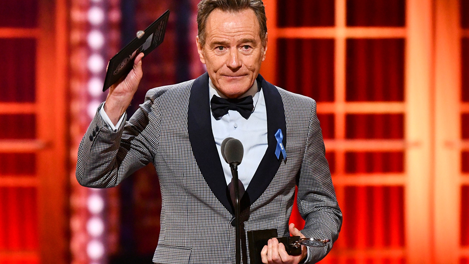 Bryan Cranston accepts the award for best performance given to an actor in a lead role in a play. 