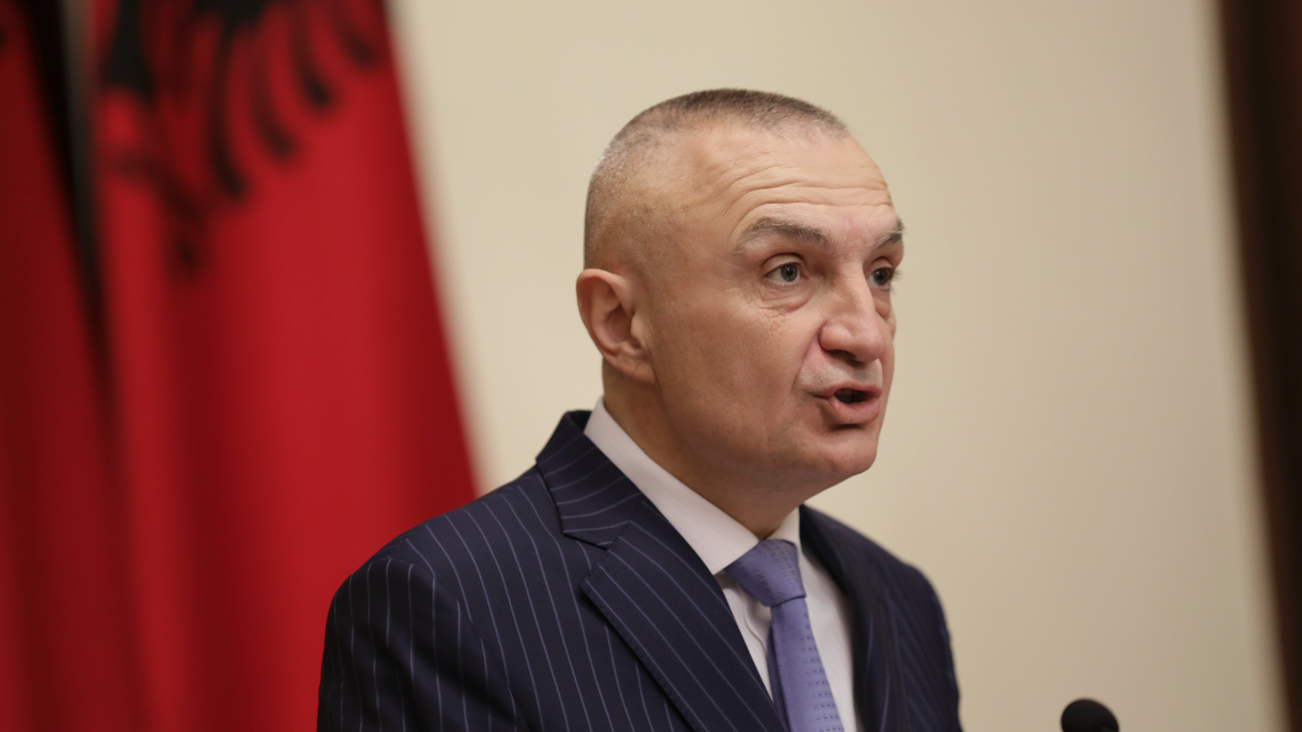 Albanian President Ilir Meta speaks during a news conference in capital Tirana, Albania on Monday June 10, 2019. Albania's president says he has canceled upcoming municipal elections fearing a “social tension.” Ilir Meta said holding elections without the opposition would be “undemocratic” and would “freeze the country’s integration.” (AP Photo/Hektor Pustina)