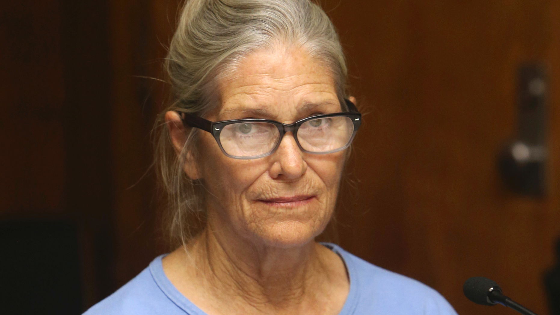 FILE - In this Sept. 6, 2017, file photo, Leslie Van Houten attends her parole hearing at the California Institution for Women in Corona, Calif. California Gov. Gavin Newsom overruled a parole board's decision to free Charles Manson follower Leslie Van Houten on Monday, June 3, 2019, marking the third time a governor has stopped the release of the youngest member of Manson's murderous cult. Van Houten, 69, is still a threat, Newsom said, though she has spent nearly half a century behind bars and received reports of good behavior and testimonials about her rehabilitation. (Stan Lim/Los Angeles Daily News via AP, Pool, File)