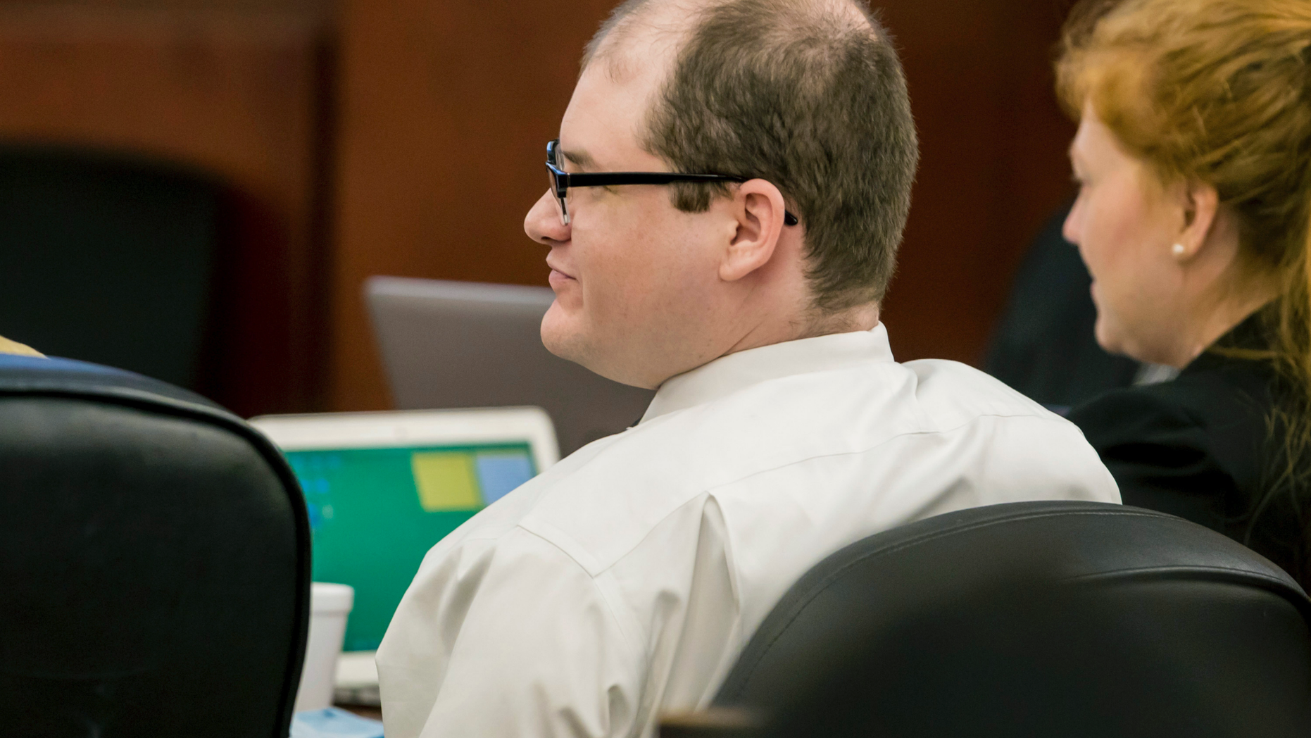 Timothy Jones Jr. listens during closing arguments in his death penalty trial, Monday, June 3, 2019, at the Lexington County Courthouse, in Lexington, S.C. Jones, who is accused of killing his five children in 2014, has pleaded not guilty by reason of insanity. (Jeff Blake/The State via AP, Pool)