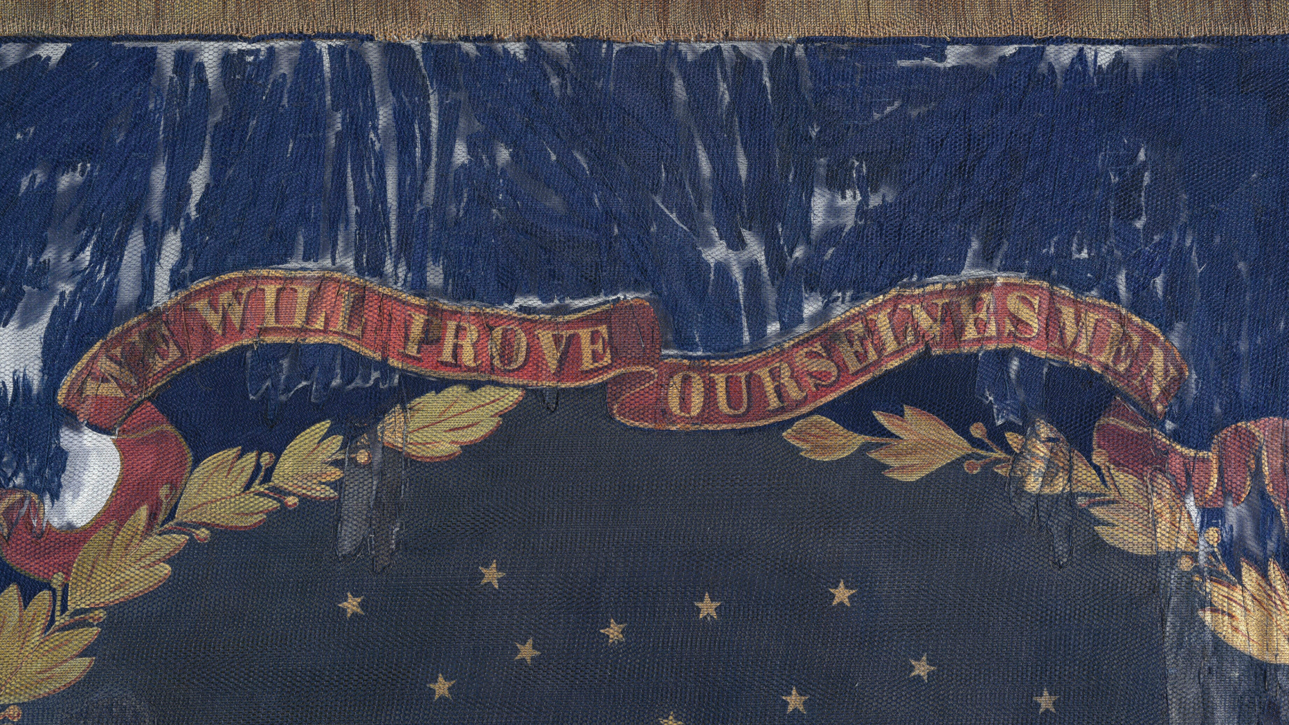 This undated photo provided by Morphy Auctions shows a detail of the 127th Regiment United States Colored Troops battle flag in Denver, Pa. The flag was carried into battle by one of the 11 black Union regiments during the Civil War is going up for auction in Pennsylvania. The flag was painted by David Bustill Bowser, an African American artist who was a member of one of the regiments and the son of a fugitive slave. (Morphy Auctions via AP)