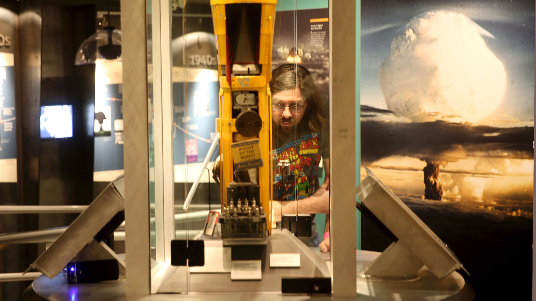 On this photo of Monday, June 10, 2019, a visitor visits the National Atomic Testing Museum in Las Vegas. Museum officials say that they have exceeded their space east of the Las Vegas Strip and that they are looking for a new location to expand their exposures on nuclear testing. (K.M. Cannon / Las Vegas Review-Journal via AP)