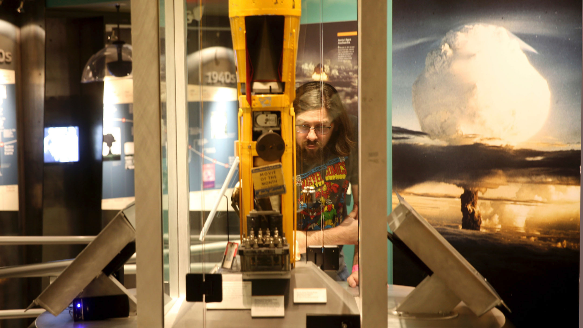 On this photo of Monday, June 10, 2019, a visitor visits the National Atomic Testing Museum in Las Vegas. Museum officials say that they have exceeded their space east of the Las Vegas Strip and that they are looking for a new location to expand their exposures on nuclear testing. (K.M. Cannon / Las Vegas Review-Journal via AP)