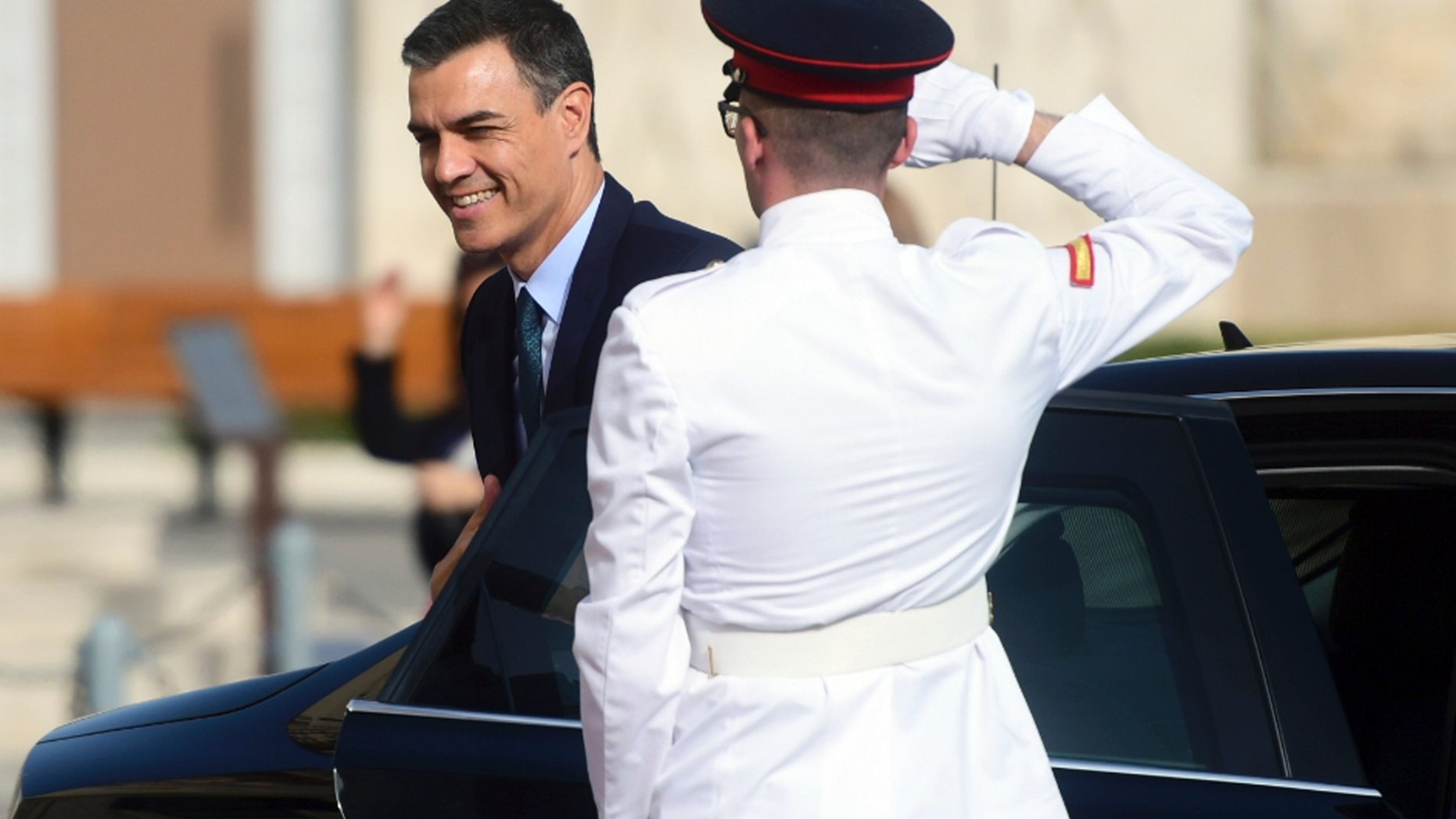 Spain Prime Minister Pedro Sanchez arrives for the Mediterranean Summit of Southern EU countries in Valetta, Malta, Friday, June 14, 2019. (AP Photo/Jonathan Borg)