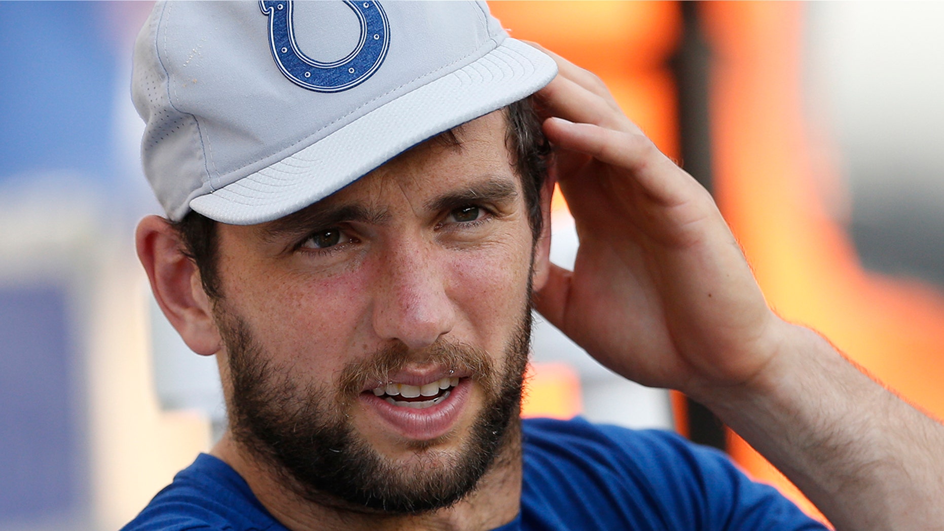 The Colts will continue to hold Andrew Luck out of offseason workouts this week because of a strained calf. Luck says he hurt the calf during training and was surprised the injury kept him out of action for the Colts’ entire offseason program. (AP Photo/Gary Landers, File)