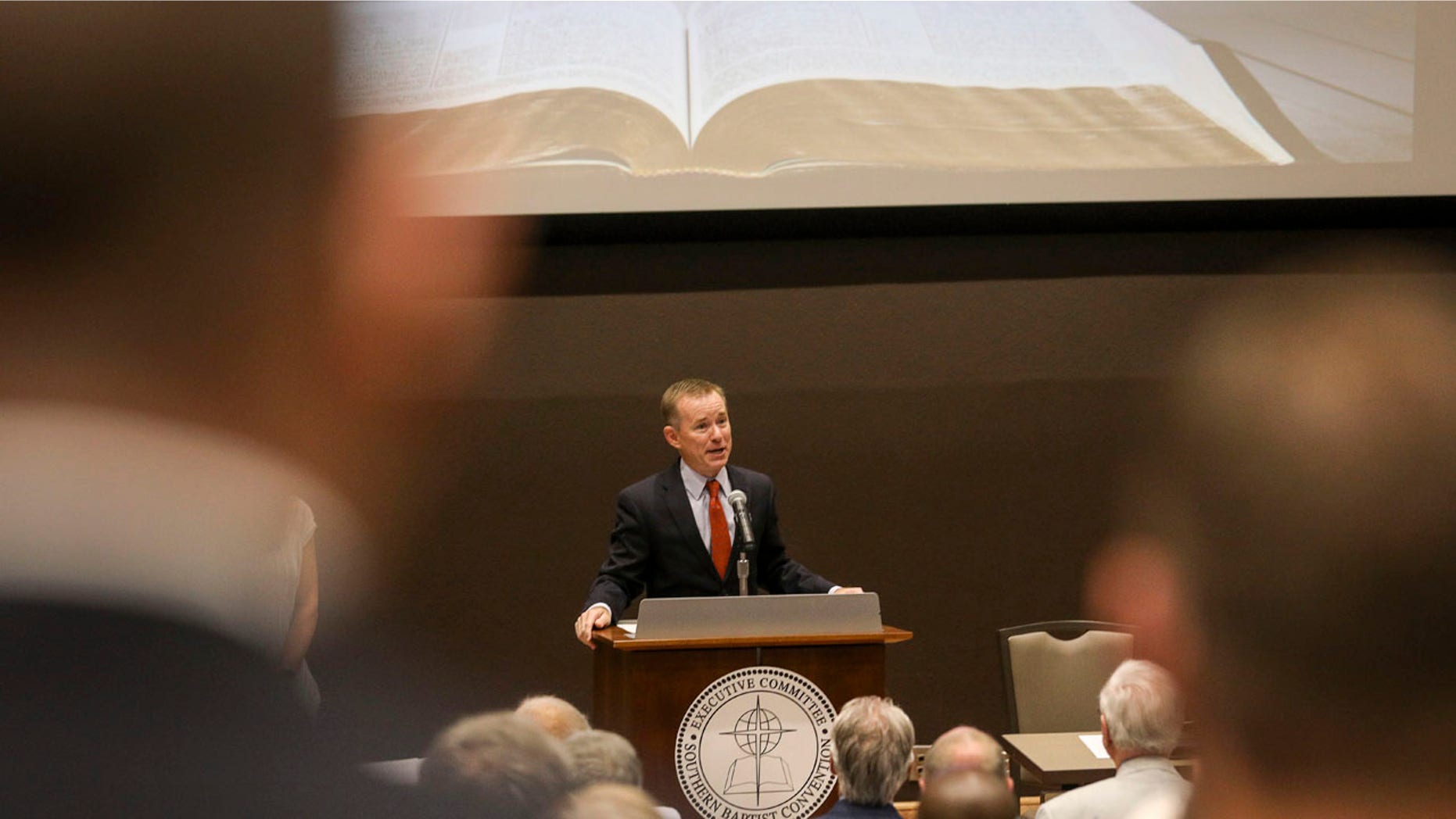 Mike Stone, Southern Baptist Convention executive committee chairman, speaks during an Executive Committee plenary meeting at the Southern Baptist Convention on Monday, June 10, 2019, in Birmingham, Ala. ( Jon Shapley/Houston Chronicle via AP)
