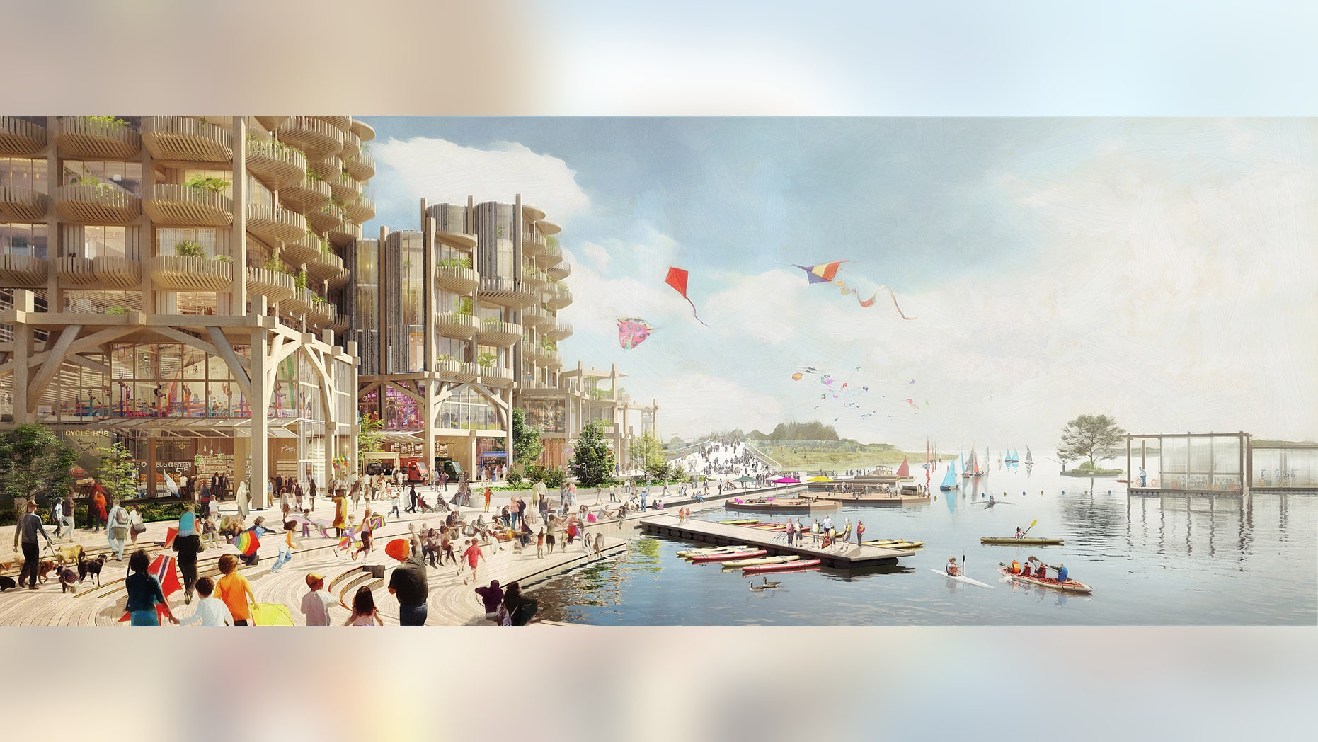 A rendering of Toronto's Parliament Slip during the summer. (Picture Plane for Heatherwick Studio for Sidewalk Labs)