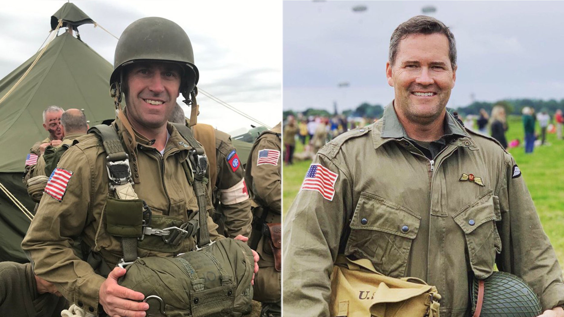 Colorado Democratic Rep. Jason Crow and Florida Republican Rep. Michael Waltz joined together for a bipartisan parachute jump in Normandy on Sunday to commemorate the 75th anniversary of D-Day. (Twitter).