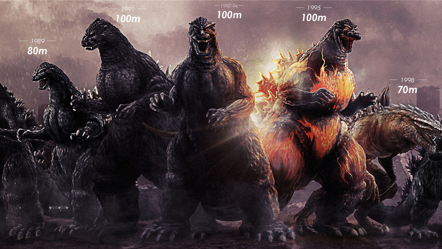 Godzilla's girth and height have changed over the 35 films he's terrorized.