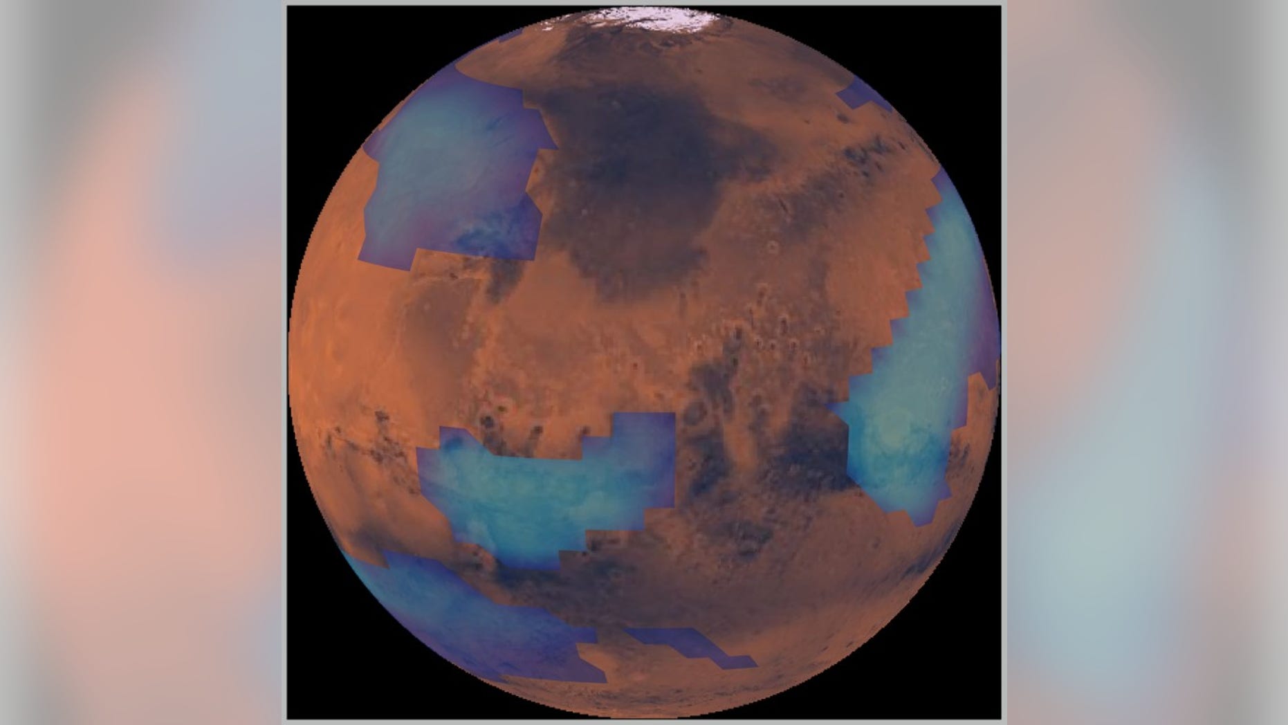 A computer simulation shows middle-altitude clouds on Mars.