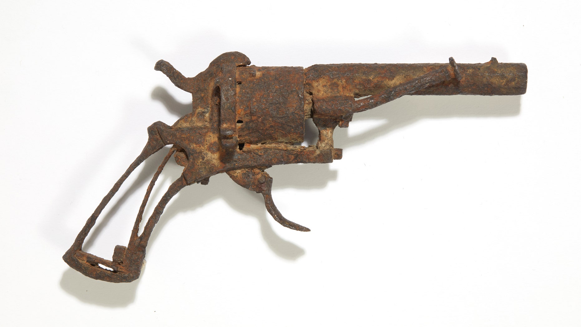 This undated recent photo provided Wednesday June 19, 2019 by Drouot auction house shows the revolver believed to have been used by Dutch painter Vincent van Gogh to take his own life. The revolver has been sold at auction. An individual buyer whose name was not released bought the 7mm pocket revolver 130,000 euros plus taxes at an auction Wednesday, June 19, 2019 in Paris. (Stephane Briolant/Drouot via AP)