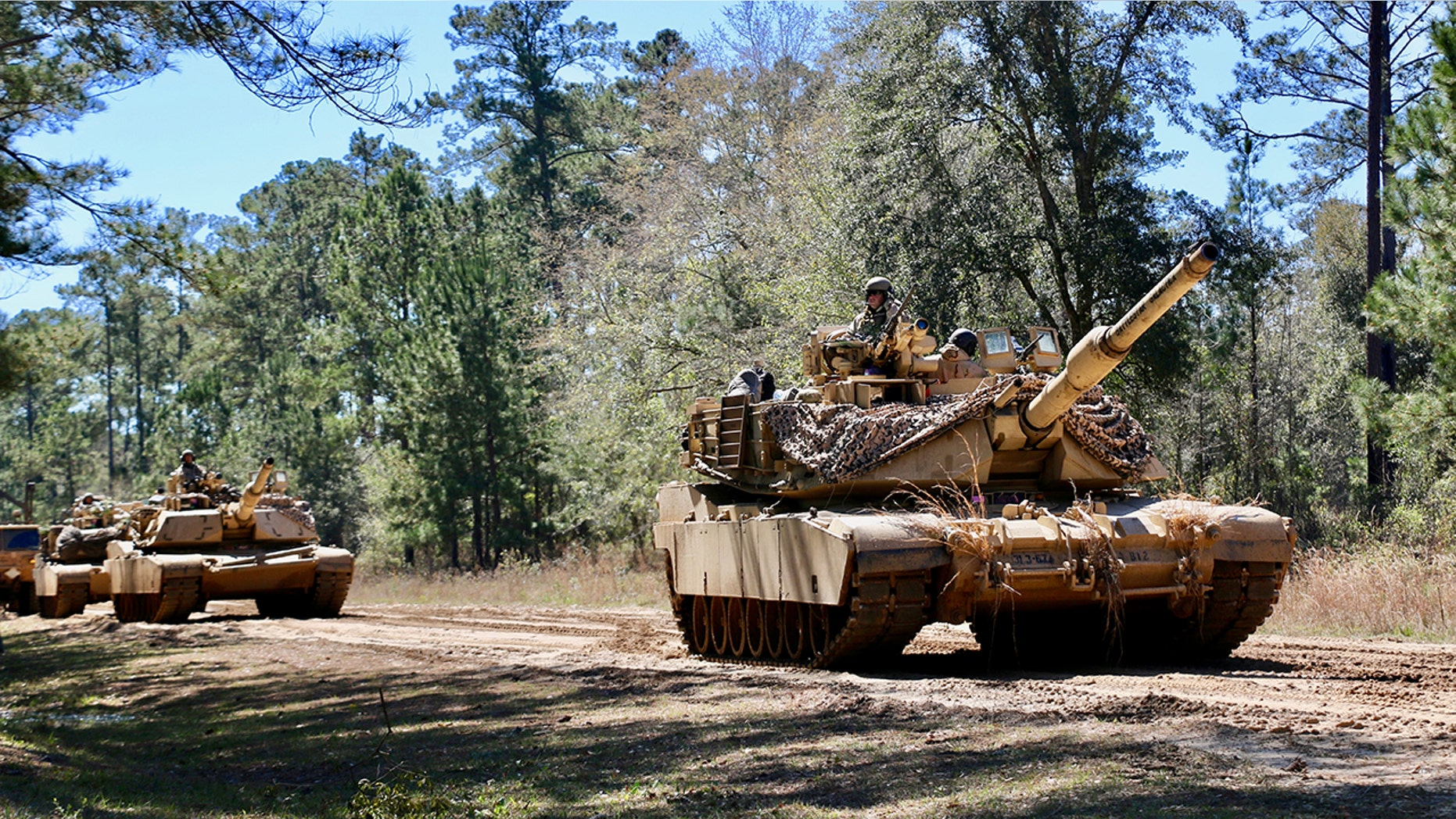File photo - M1A1 Abrams main battle tanks assigned to 3rd Battalion, 67th Armored Regiment, 2nd Armored Brigade Combat Team, 3rd Infantry Division stage prior to a tactical movement during Spartan Focus, at Fort Stewart, Ga.