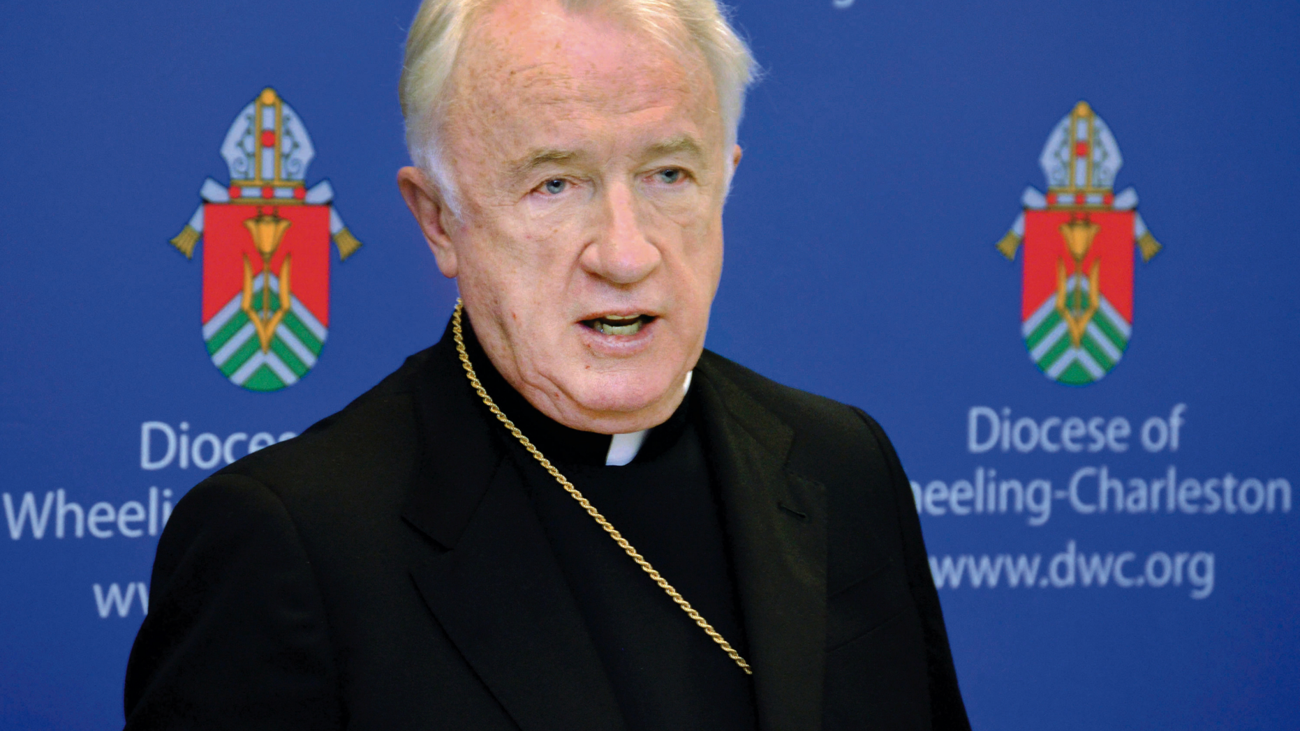 FILE - A 2015 file photo shows West Virginia Bishop Michael J. Bransfield, then-bishop of the Roman Catholic Diocese of Wheeling-Charleston. In a news conference scheduled for Tuesday, July 23, 2019, West Virginia's Roman Catholic Diocese says it's set to discuss its "future leadership," 10 months after the resignation of Bransfield. (Scott McCloskey/The Intelligencer via AP, File)
