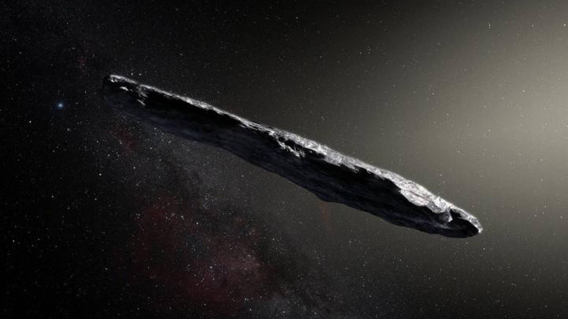 An artist's interpretation of the strange cigar shape of 'Oumuamua.