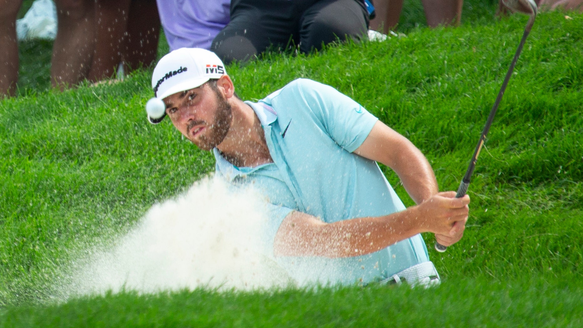 Matthew Wolff hit a bunker on the 12th hole in the last round of the 3M Open Golf Tournament on Sunday, July 7, 2019 in Blaine, Minnesota. (AP Photo / Andy Clayton-King)