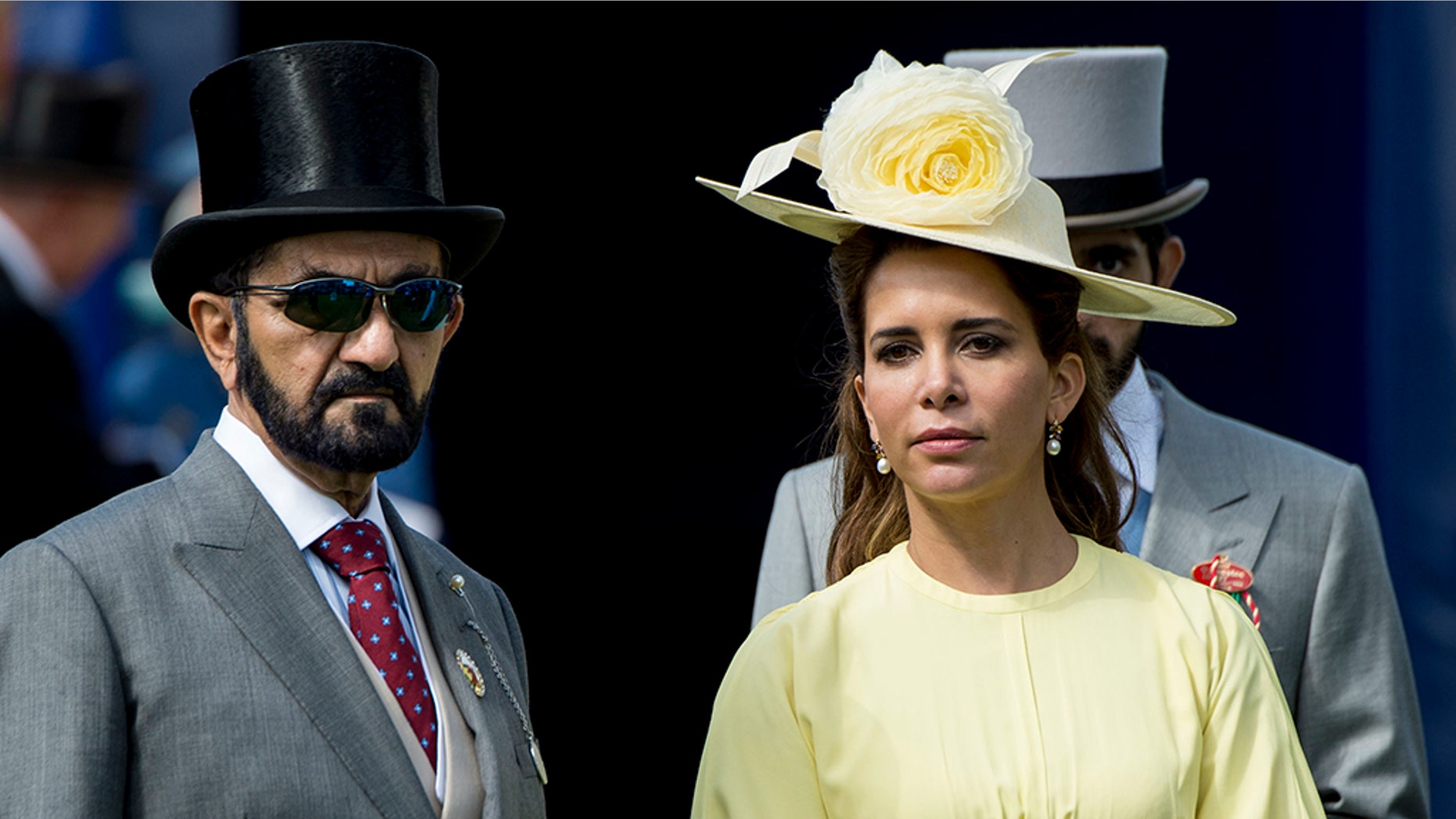 EPSOM, ENGLAND - JUNE 03: Princess Haya Bint Al Hussein and Sheikh Mohammed Bin Rashid Al Maktoum attend Derby day at Epsom Derby festival at Epsom Downs on June 3, 2017 in Epsom, England. (Photo by Mark Cuthbert/UK Press via Getty Images)