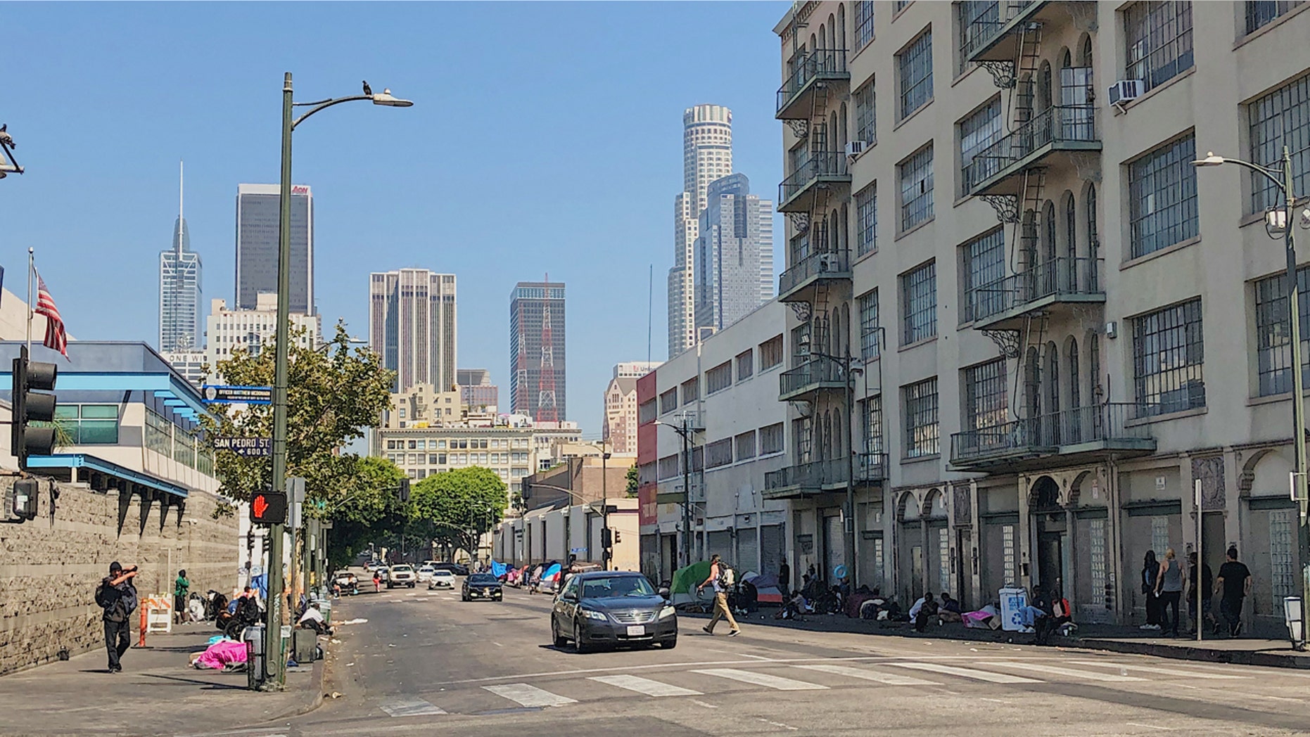 The intersection of 6th St. and San Pedro St. in Los Angeles is the center of Skid Row. (Andrew O'Reilly/Fox News)