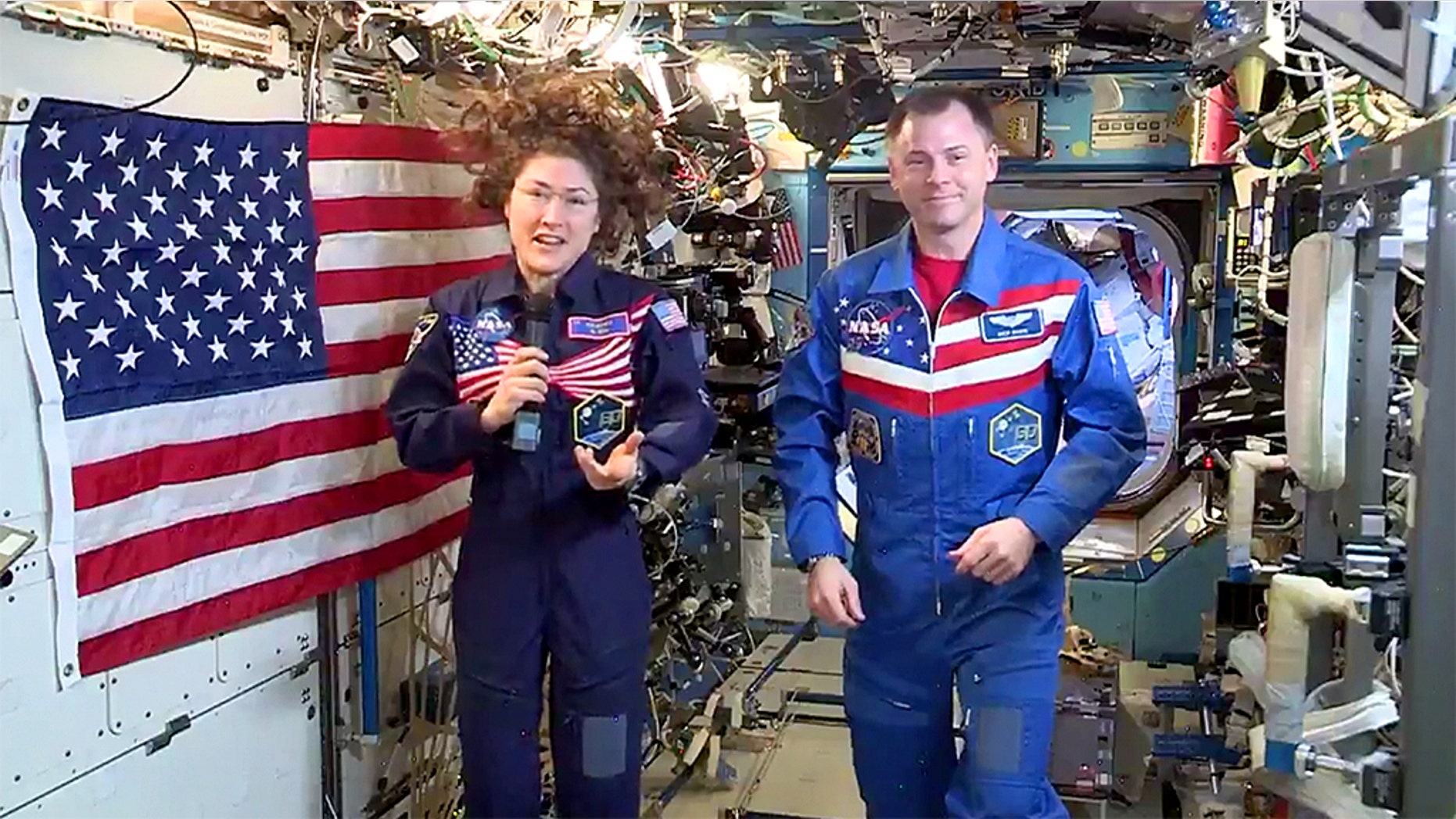 NASA astronauts Christina Koch and Nick Hague delivered their Independence Day message from the International Space Station.