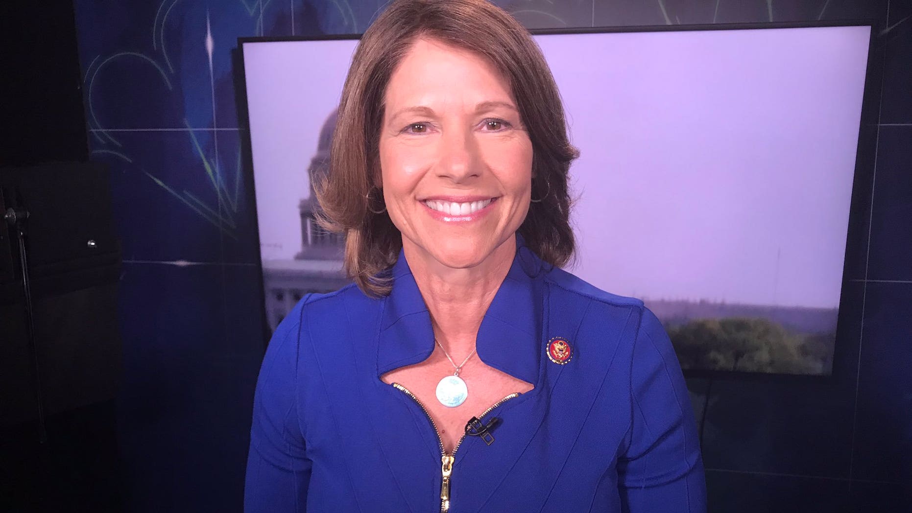 Rep. Cherry Bustos, seen before an interview in June on MSNBC.