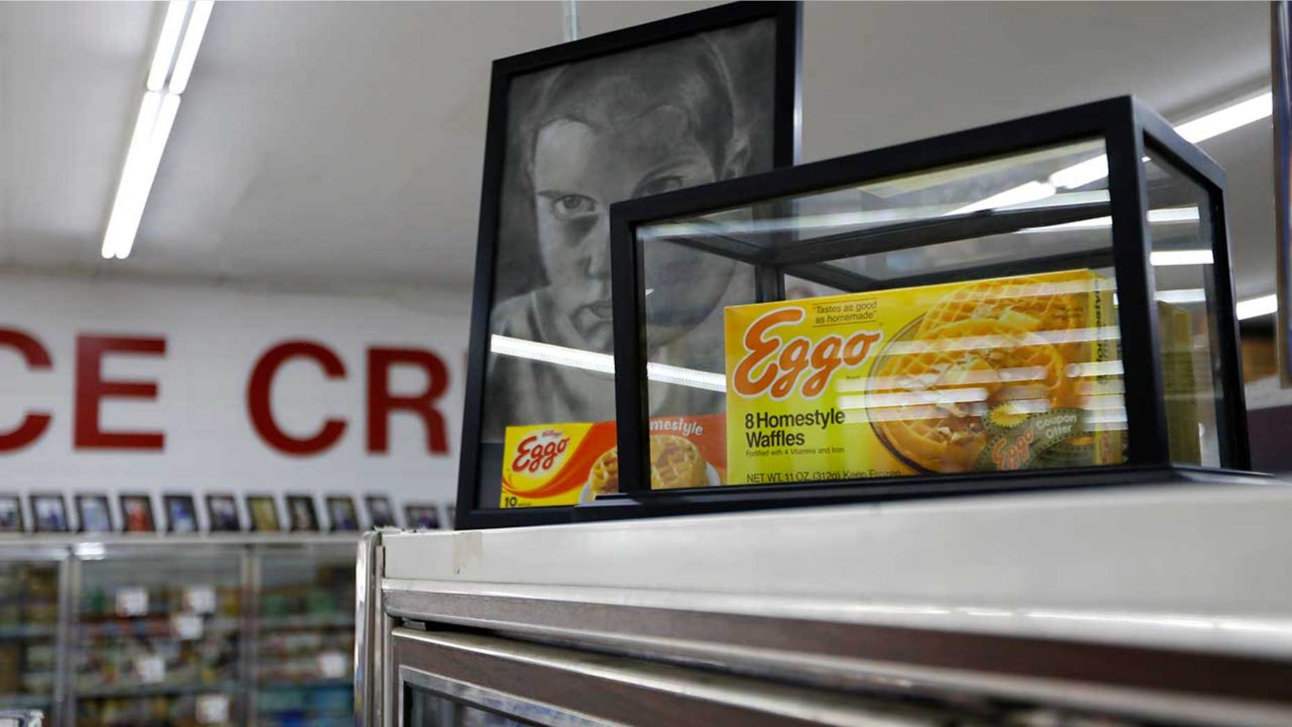 A box of Eggo Homestyle Waffles used as a prop in Netflix's "Stranger Things" is displayed in Piggly Wiggly grocery store in Palmetto, Ga.