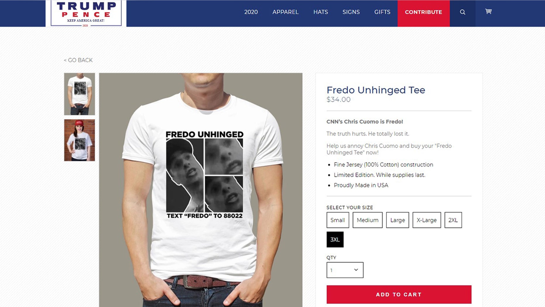 Trump merchandise store sells "Fredo Unhinged" t-shirts. (Photo: Trump Make America Great Again Committee)