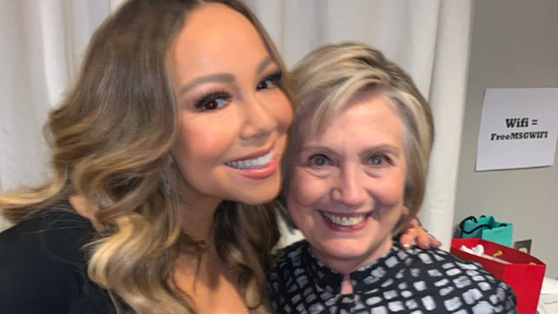 Mariah Carey poses with Hillary Clinton in New York City. (Photo: Twitter)
