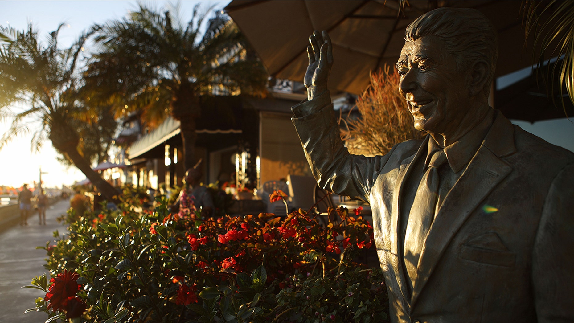 A statue of former President Ronald Reagan stands in front of a home on Orange County's Balboa Island on Oct. 20, 2018 in Newport Beach, California. (Photo by Mario Tama/Getty Images)