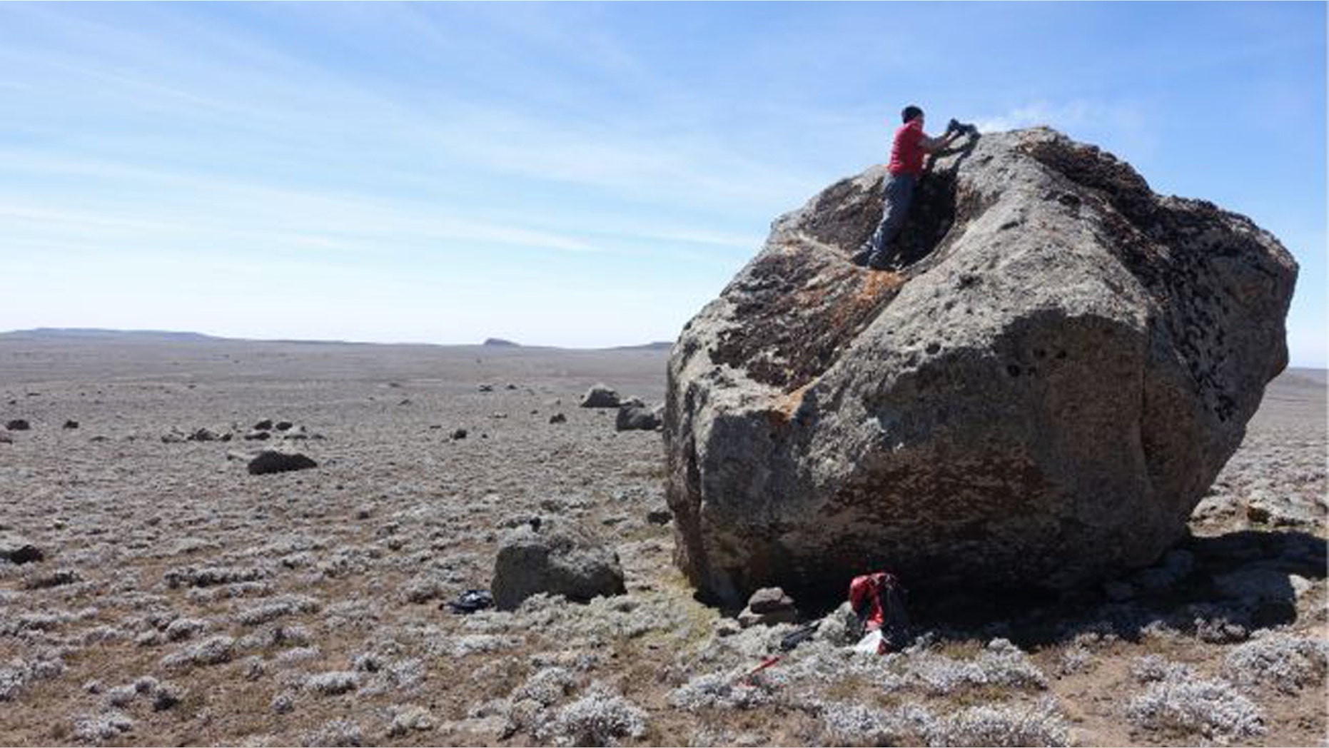 The researchers sampled erratic boulders deposited by a glacier on the central Sanetti Plateau in the Bale Mountains. Analysis of the boulders was used to figure out how long ago that glacier had advanced. (Credit: A.R. Groos)