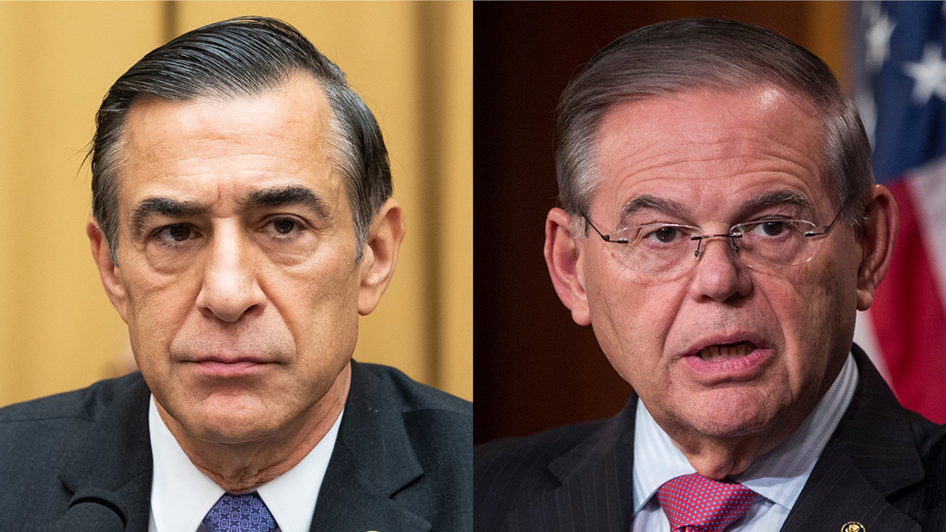 Former Rep. Darrell Issa, R-Calif., left, has had his Senate confirmation hearing delayed after Senate Foreign Relations Committee Ranking Member Bob Menendez, D-N.J., right, called for a review of his FBI background check file.