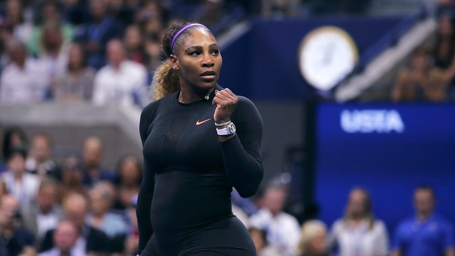 Serena Williams of the United States shakes her fist after defeating Qiang Wang of China in the quarterfinals of the Open American Tennis Tournament on Tuesday, September 3, 2019 in New York. Williams won 6-1, 6-0. (AP Photo / Charles Krupa)