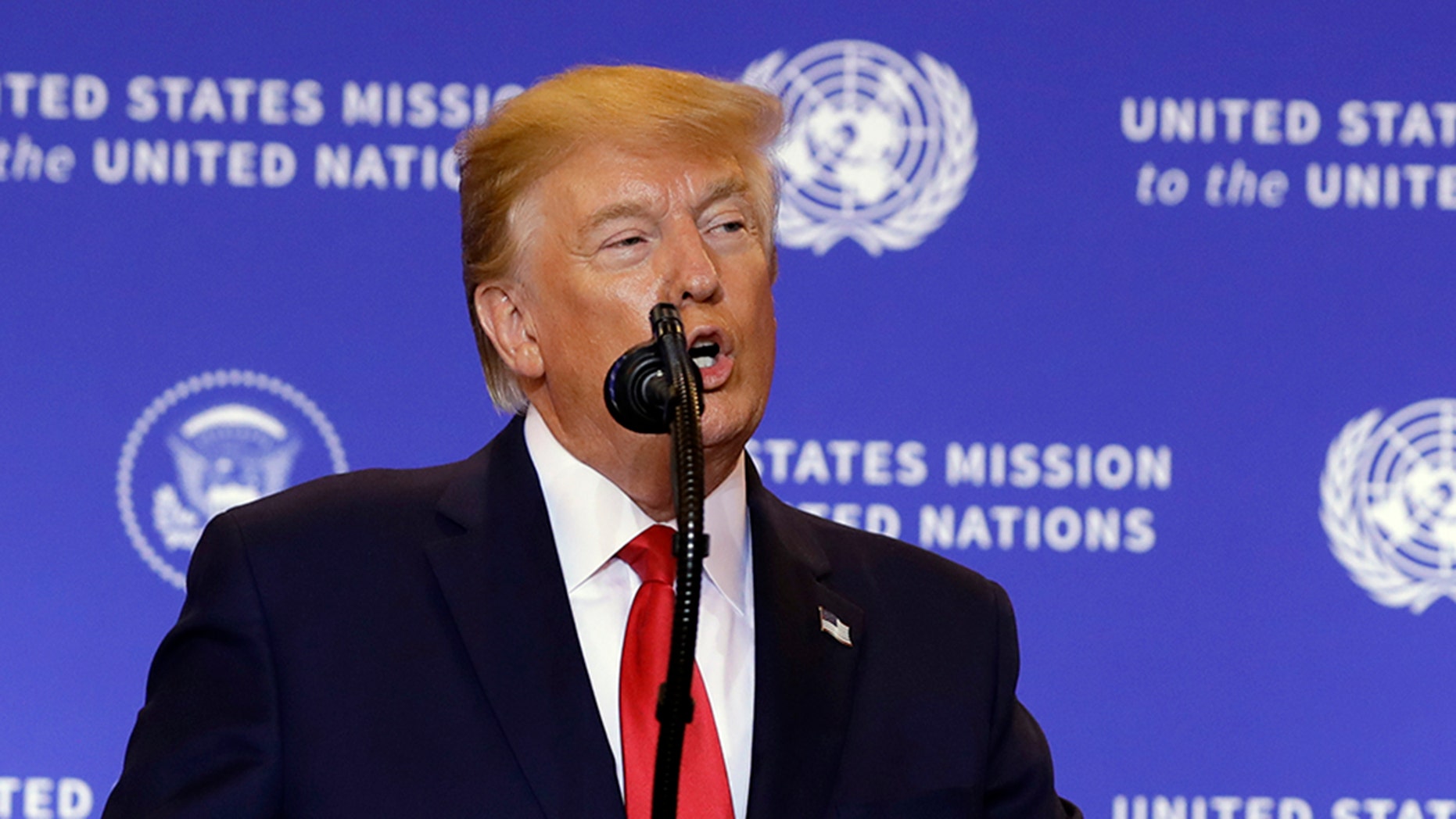 President Donald Trump speaks during a news conference at the InterContinental Barclay New York hotel during the United Nations General Assembly, Wednesday, Sept. 25, 2019, in New York.(AP Photo/Evan Vucci)