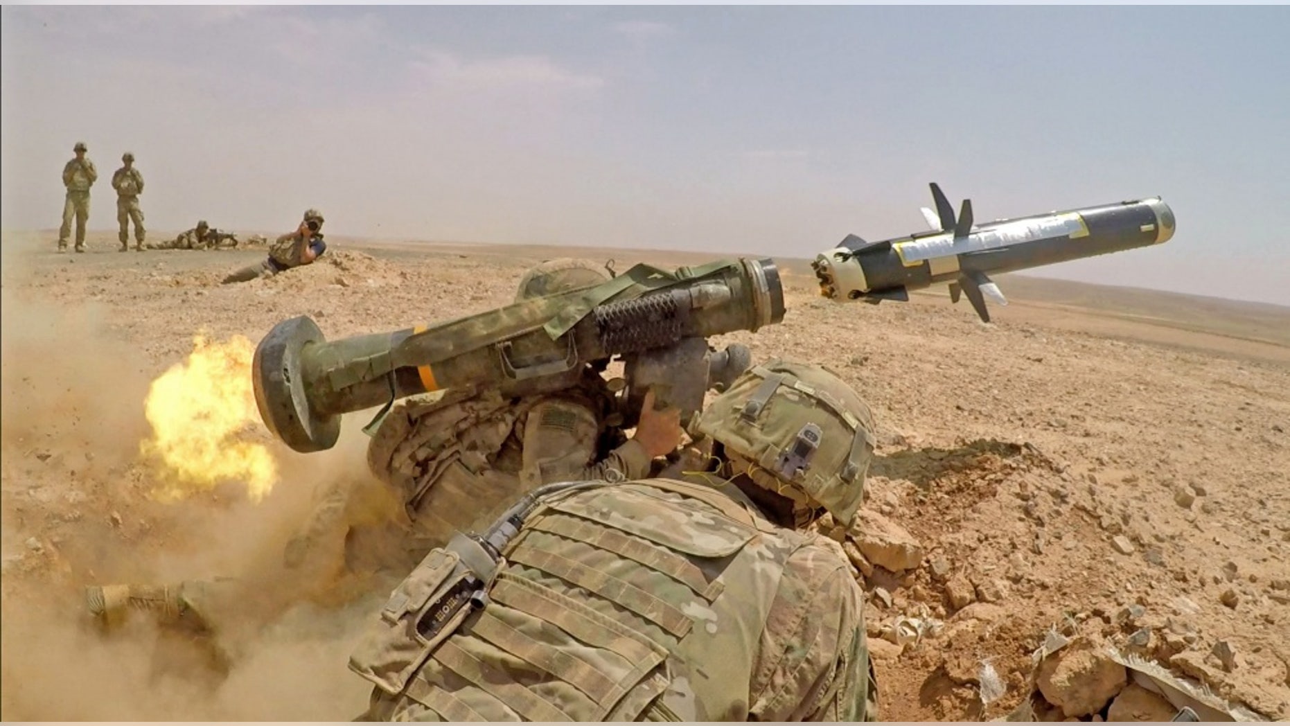 Infantry Soldiers with 1st Battalion, 8th Infantry Regiment, 3rd Armored Brigade Combat Team, 4th Infantry Division, fire an FGM-148 Javelin during a combined arms live fire exercise in Jordan on August 27, 2019, in support of Eager Lion - file photo.