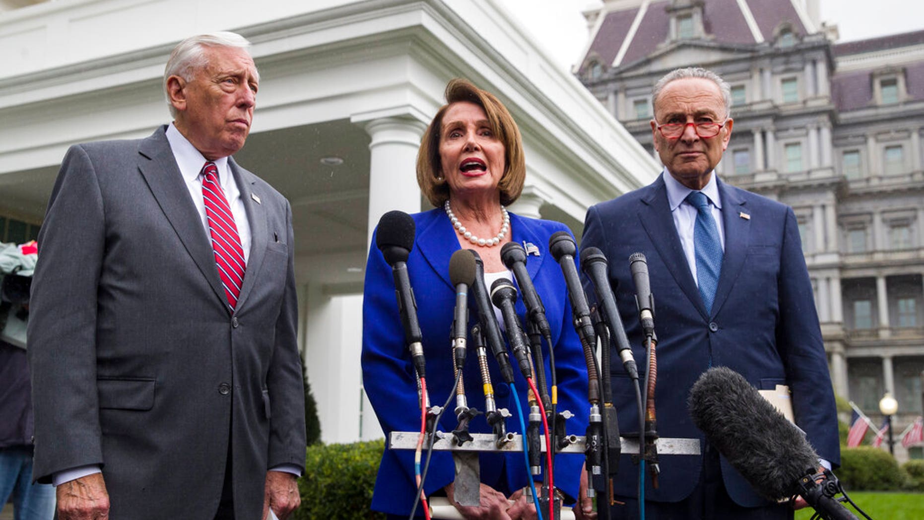 House Majority Leader Steny Hoyer of Md., left, House Speaker Nancy Pelosi of Calif., and Senate Minority Leader Chuck Schumer of N.Y. (AP Photo/Alex Brandon)