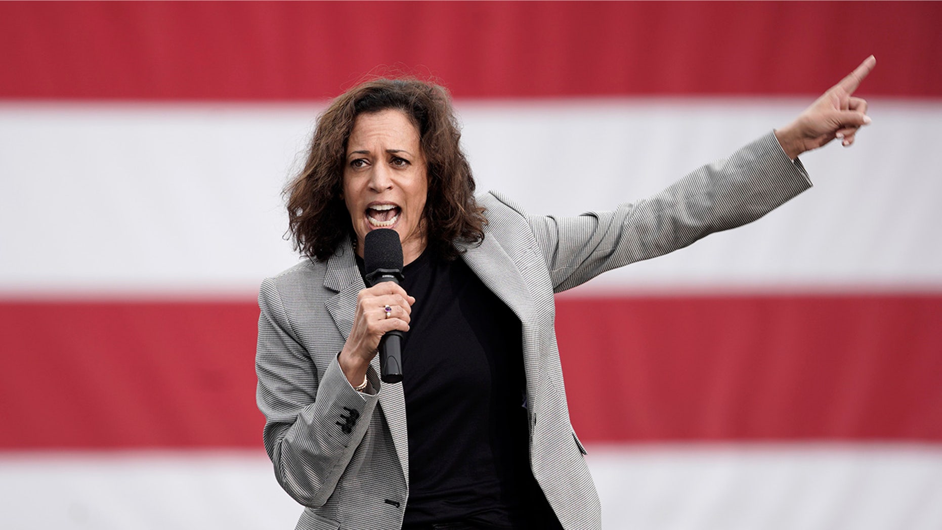 Democratic presidential candidate Sen. Kamala Harris, D-Calif. speaks at the Polk County Democrats Steak Fry, in Des Moines, Iowa, Saturday, Sept. 21, 2019. (AP Photo/Nati Harnik)