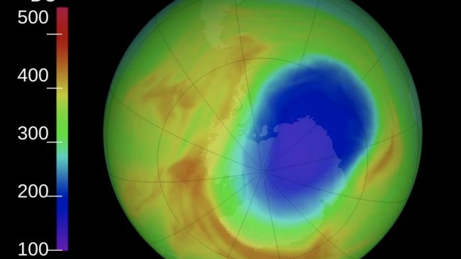 The ozone hole (blue) can be seen here over Antarctica on Oct. 4, 2019. (Image: © NASA Goddard/Katy Mersmann)