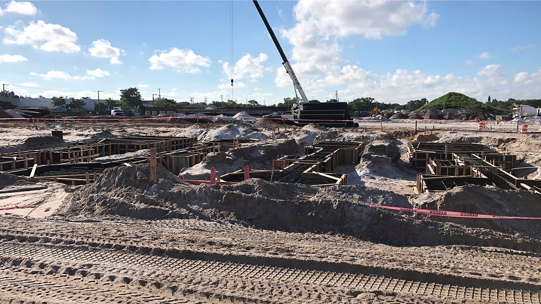 This Monday, Oct. 21, 2019, photo shows construction continuing at the stadium site for David Beckham’s MLS soccer team that will debut in 2020 at the site of the former Lockhart Stadium in Fort Lauderdale, Fla. (AP Photo/Tim Reynolds)