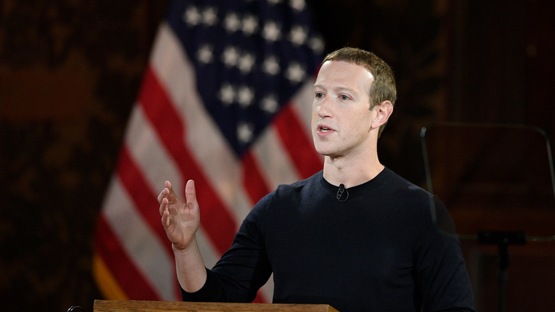 FILE - In this Oct. 17, 2019, file photo Facebook CEO Mark Zuckerberg speaks at Georgetown University in Washington. With just over a year left until the 2020 U.S. presidential election, Facebook is stepping up its efforts to ensure it is not used as a tool to interfere in politics and democracies around the world. Facebook said Monday, Oct. 21, that it will also label state-controlled media as such, label fact -checks more clearly and invest $2 million in media literacy projects. (AP Photo/Nick Wass, File)