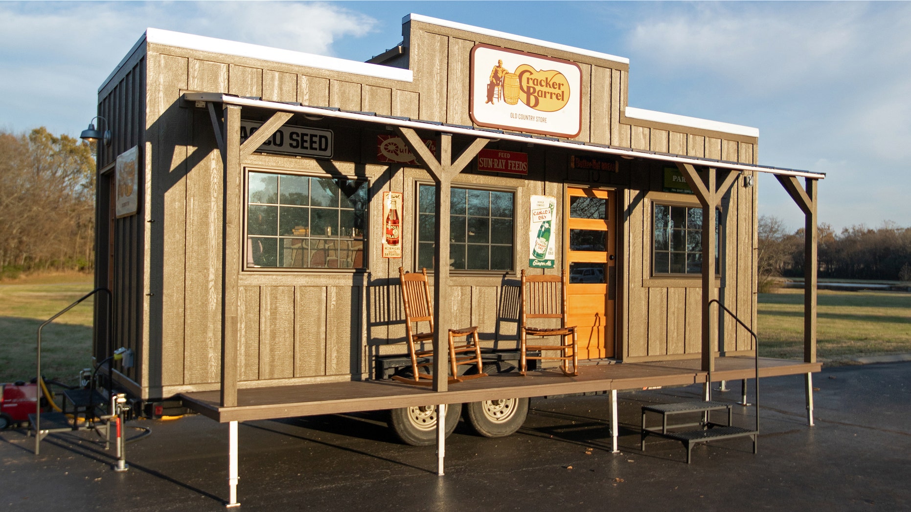 The tiny house will replicate the experience of visiting the iconic country home store, complete with front porch and wooden rocking chairs.