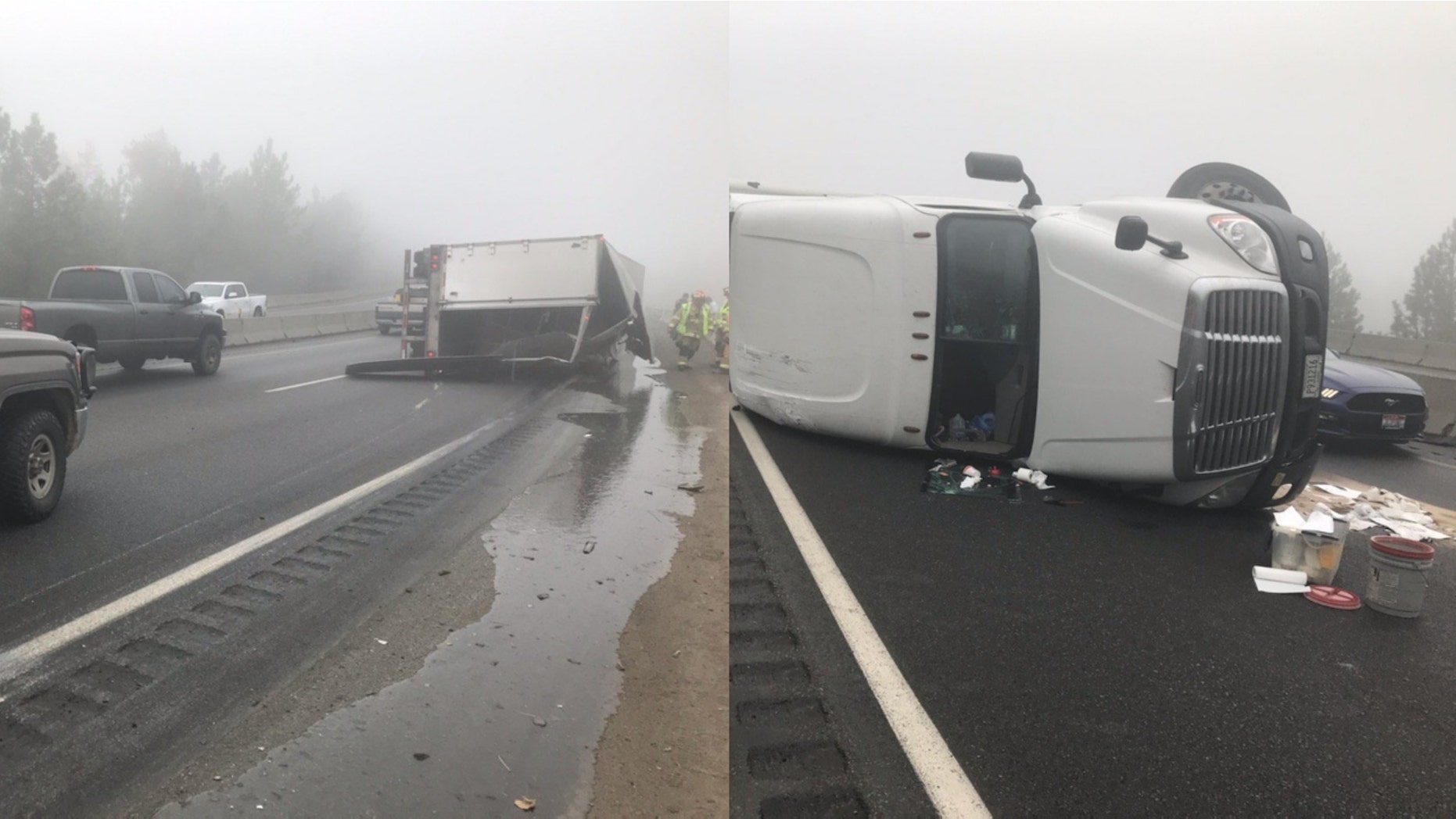 A truck carrying syrup rolls over on Idaho road, causing a "sticky situation." (Photo: Idaho State Police/Twitter)