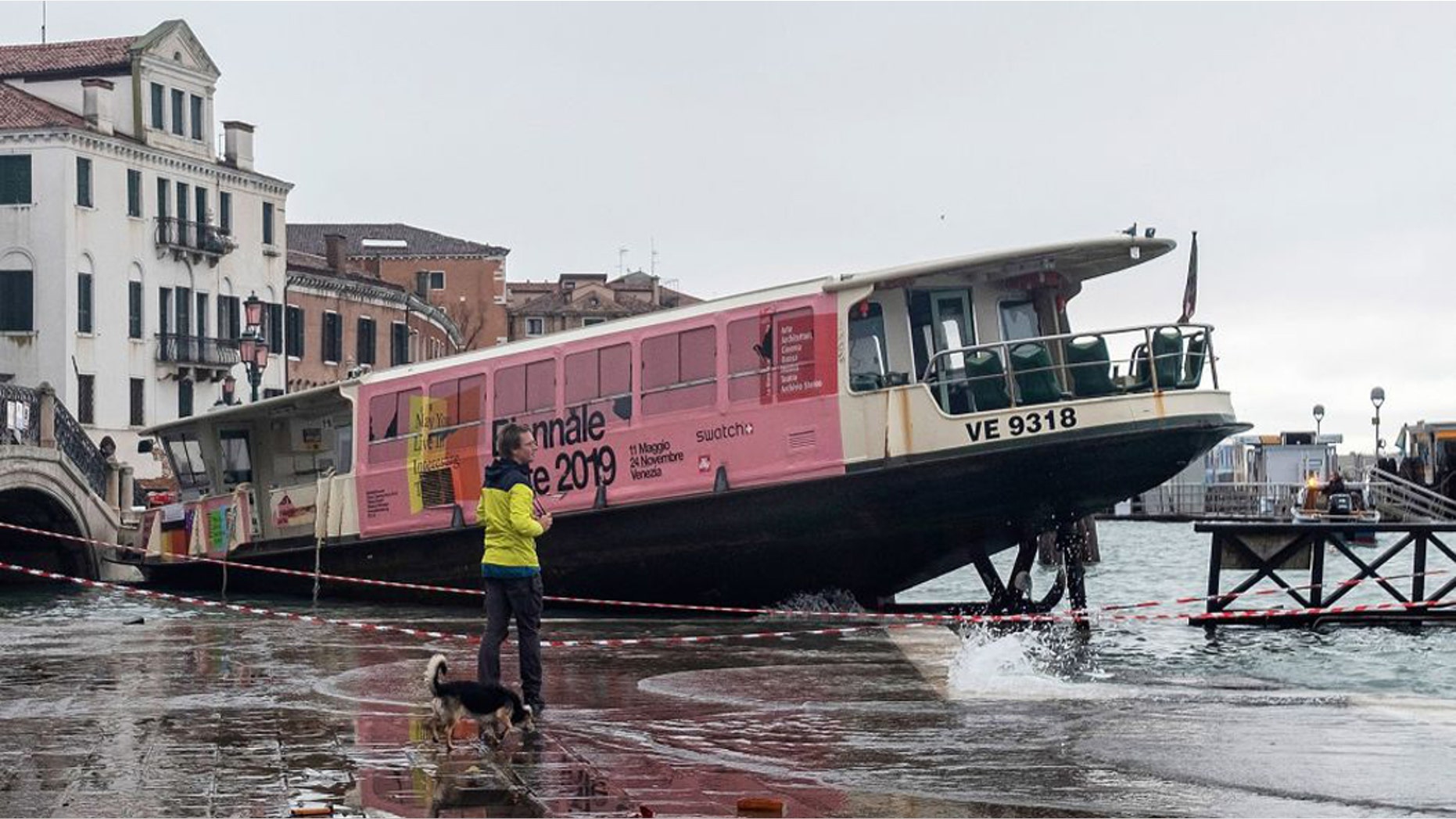 A water taxi sits moored near a flooded Venetian courtyard following the second-highest tide in the city's history. (Credit: Stefano Mazzola/Awakening/Getty)